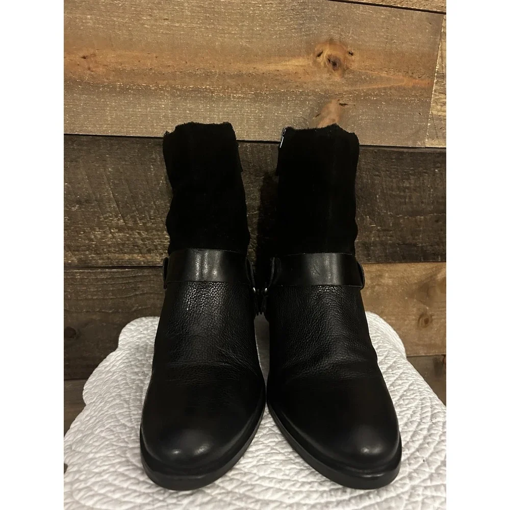 Franco‎ Sarto Benton Black Leather Harness Boots Womens Size 7 M